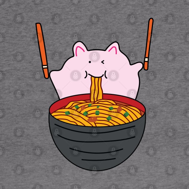 cute fat pink mice eating ramen noodles by wordspotrayal